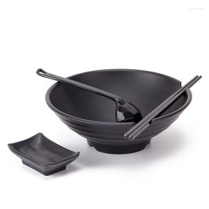 Dinnerware Sets Japanese Hand-Pulled Noodles Bowl Black Mala Tang With Spoon Chopsticks Hard Plastic For Home