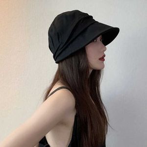 Geniş ağzına kadar pamuk ve keten sekizgen kova şapkası Japon zarif güneş koruyucu güneş kapakları yaz UV koruma kırışık doku kadın şapkaları R230308