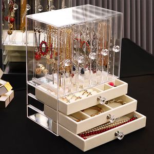 Food Savers Storage Containers Multifunctional Transparent Jewelry Box Dustproof Display Stand Three dimensional Large Capacity Necklace Earring 230307