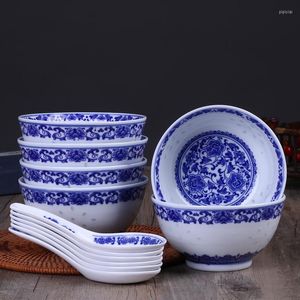 ボウル6pcs/lot 4.5inch jingdezhen blue and White Porcelain Rise Ramenスプーンスプーン中国ドラゴンボウルセラミックキッチンアクセサリー