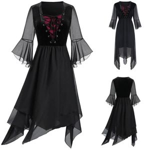 Festklänningar kvinnor kväll svart 2021 plus storlek ren nät skiktad snörning näsduk gotisk klänning droppe #g7 casual312y
