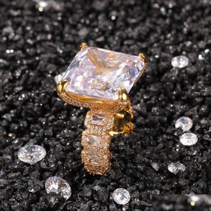 Solitärring Iced Out Kubikzircon FL Ewigkeitsbandringe Große quadratische Wassertropfen Für Frauen Cz Gepflastert Einfache Jewe Dhgarden Dhbbe