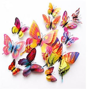 Wall Stickers New Style 12Pcs Double Layer 3D Butterfly Wall Stickers Home Room Decor Butterflies For Wedding Decoration Magnet Fridge Decals GC1950