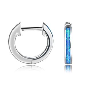 Hoop Earrings & Huggie Classic Female Blue White Opal Charm 925 Sterling Silver For Women Dainty Bride Wedding Jewelry