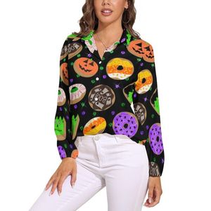 Damenblusen, Hemden, Donut-Halloween-Bluse für Damen, cool, süß, glitzernd, Konfetti, Basic, locker, langärmelig, Retro-Shirt, bedruckt, Kleidung, groß