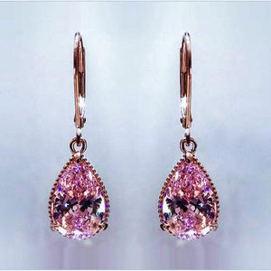 Orecchini penzolanti lampadario Luxury femmina zircone rosa goccia di alta qualità in oro rosa goldio matrimoniale cristallo doppio per donne