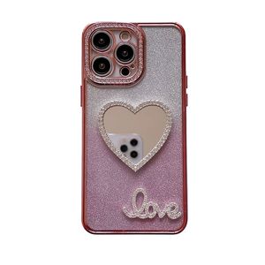 LOVE Heart Smile Bling Diamond Case For Iphone 14 13 12 11 Pro XR XS MAX X 8 7 Iphone14 Cases Luxury Metallic Soft TPU Mirror Make UP Gradient Glitter Mobile Phone Cover
