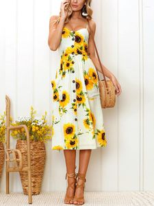 Casual Dresses Zoctuo Sunflower Floral Boho Dress for Lady Party A-Line Women Cami Elegant sundress Spaghetti Straps Summer Beach Robe