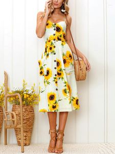 Casual Dresses Zoctuo Sunflower Floral Boho Kleid für Dame Party A-Linie Frauen Cami Elegante Sommerkleid Spaghetti-trägern Sommer Strand Robe