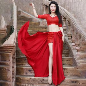 Scene Wear Belly Dance Suit kostym Kvinnor Autumn and Winter Performance Clothing Oriental Long Kirt Top Set