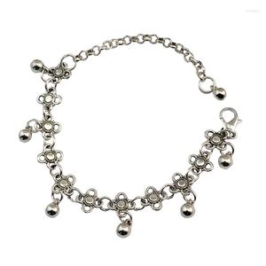 Cavigliere Bracciale alla caviglia a catena da donna zingara Argento antico-colo Fiore Campane piccole Palla Moneta Nappa Cavigliere Costume cavigliera