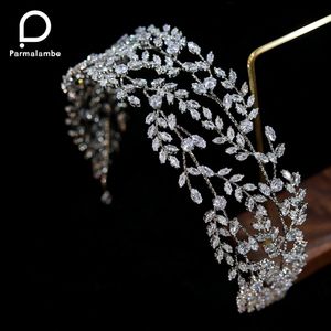 Wedding Hair Jewelry Parmalanbe Fashion CZ Crown Tiaras Crystal Headband Elegant Headwear Prom Accessories Bridal Crowns 230307