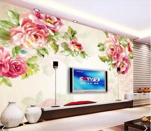 Tapety 3D Rose Flower Malowidła ścienne do salonu sceneria tapeta Mural stereo papierowy rolka drukowana PO ręka malarstwo