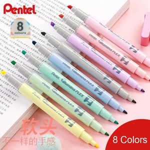 Highlighters 1pc японский пенс -светло -светлый цвет Doubletip Highlight Macaron Macaron Color Marker Печка мягкий наконечник пастель высокого класса 8 цветов доступны J230302