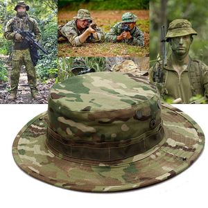 Wide Brim Hats Camouflage Tactical US Army Bucket Hats Military Multicam Panama Summer Cap Hunting Hiking Outdoor Camo Boonie Sun Caps For Men R230308