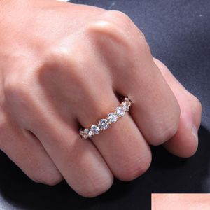 Mit seitlichen Steinen Hip Hop Bling Herren Damen Schmuck Ringe Gold Silber Einreihig Zirkon Diamant Verlobung Iced Out Drop Liefern Dhgarden Dhqsh