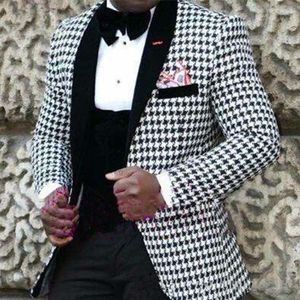 Męskie garnitury Blazers Houndstooth Wedding Tuxedo dla pana młodego Slim Fit Black Men Shawl Lapel Somking Blazer African Męski kostium mody 2023