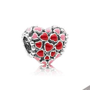 Red and Pink Hearts Charm Real Sterling Silver for Pandora Snake Chain Bracelet Bangle Making Charms Women designer Jewelry Beads with Original Box Set
