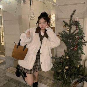 Women's Fur Korean Style Fashion Furry Jacket Women Casual PU Leather Turn Down Collar Loose Hairy Faux Coat Female Cute Outerwear