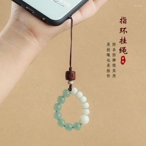 Charms Retro Bodhi Aventurine Jade Blessing Keychain Mobile Phone Chain Lanyard Short Ring Buckle