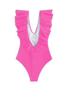 Casual klänningar kvinnor bikini baddräkt fast färg vadderad ruffle trim ärmlös rygglös bodysuit attraktiv strandkläder sexig bathingcasual