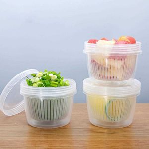 Storage Bottles Jars Kitchen DoubleLayer Drain Bowl Fresh Food Container Crisper With Filter Water Basket Onion Ginger Chili Seasoning Storage Box J230301