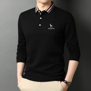 Men's Polos HAZZYS Men's Golf Clothing Spring/Autumn Middle-aged Men Long Sleeve T-shirt Solid Color Thin Lapel Bottom Shirt Casual Trend 230308