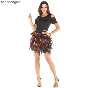 Skirts New Design Costumes sexy mini skirt female womens Sexy Irregular High-Waist Skirts For Women Luxury Peacock Feather Skirt W0308