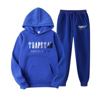 Men's Pants TRAPSTAR Tracksuit Men's Hoodie Sports Sets Fashion Rainbow Plush Embroidery Fleece Sweatshirt Sweatpants Z0306