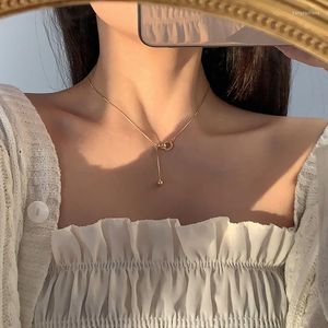 Ketten Einfache Elegante Zirkon Doppel-ring Quaste Halskette Für Frauen Kpop Gold Farbe Schlüsselbein Kette Halsketten Mode Schmuck 2023 kragen