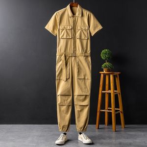 Kvinnor S Pants S Summer Solid Short Sleeve Pockets Mens Jumpsuits Casual Full Length Costumes Loose Unisex Fashion Cargo Overalls 230307