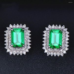 Stud Earrings Square Crystal Emerald Gemstones Sapphire Zircon Diamonds For Women White Gold Silver Color Jewelry Bijoux Luxury