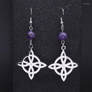 Studörhängen 2023 Witch's Irish Knot Purple Crystal rostfritt stål Silverfärg Celtic örhängen smycken Pendientes Mujer E4273s