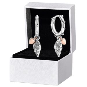 Creolen mit Muschel- und Herz-Anhänger für Pandora, authentischer Partyschmuck aus Sterlingsilber für Frauen, Freundin, Geschenk, Designer-Ohrring-Set mit Original-Einzelhandelsbox