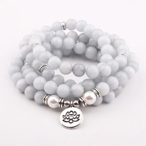 Tennisarmband 108 mala pärlor naturliga stenar armband yoga lotus charm sten wrap kvinnor män mode smycken