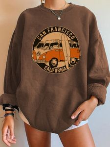 Hoodies dos homens moletons San Francisco Califórnia Imprimir Mulheres Vintage Ônibus Oversized Crewneck Tops Mulher Dropshoulder Pullovers 230308