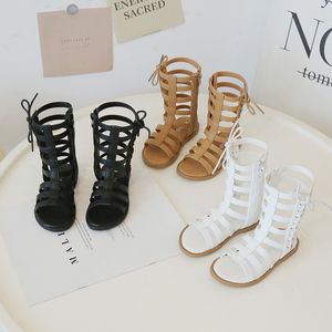 Neue Sommermädchen Sandalen Offene Lange Reißverschluss Gladiator High Sandalen Größe 21-35 Baby Kleinkind Mädchen Sandalen schwarz, braun.White