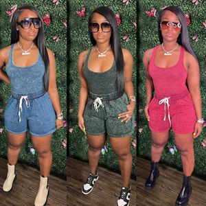 2023 Womens Tracksuits Summer Two Piece Set Casual Clothes Tie-dyed Printed Vest Shorts Suit Lace-up Sports Outfits