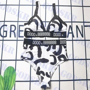 Buchstabenmuster-Bikini-Damen-BH, hohe Taille, Damen-Bademode, V-Ausschnitt, Badeanzug, zweiteiliges Set