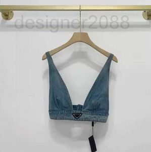 Women's T-Shirt Designer Womens Designers T Shirts Underwear With Metal Triangle Badge Sexy Deep V Denim Sling Tube Tops Women Clothing HLQM