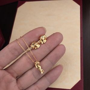 Kvinnliga leopardhuvudhänge halsband 18k guld tjocka långa halsband med fulla diamanthänge smycken