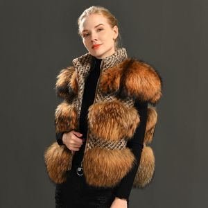 Women's Fur & Faux Real Vest Women Woolen Blends Jacket Casual Fluffy Winter Coat Genuine Raccoon WaistCoat