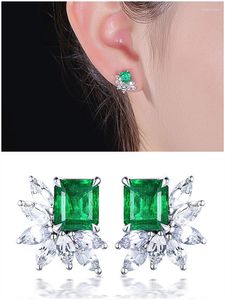 Orecchini a bottone Moda Cristallo verde Smeraldo Pietre preziose Diamanti per le donne Oro bianco Argento Colore Gioielli Bijoux Regali principessa