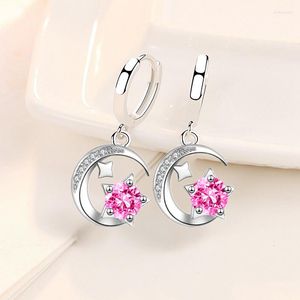 Dangle Earrings 925 Stamp Silver Plated Women Drop Fashion Moon And Star Pendant High Quality Zircon Earring For Girl Jewelry