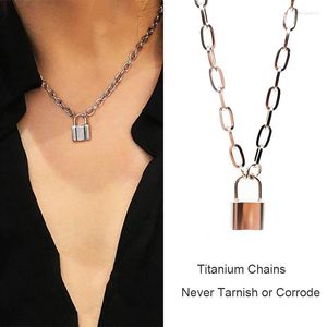 Chains Square Titanium Steel Necklace Neck Chain Lock Pendant Jewelry For Men Women Punk Choker Padlock Goth Trendy Accessories