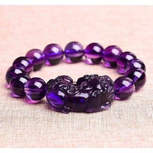 Braccialetti di fascino 10/12 mm Bracciale di perline di cristallo viola nero Pixiu ricchezza per donne uomini Buddha Buona fortuna gioielli