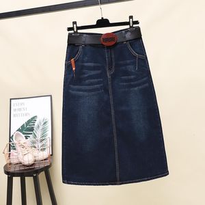 Skirts Women's Denim Skirt with Belt Spring High Waist A- line Skirt Midi Skirt 230308