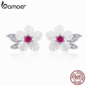 Stud 925 Sterling Silver Pure Shell Flower Earring for Women Pave Seting CZ Fashion Korea Style Fine Jewelry BSE055 230307