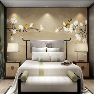 Pokój 3D Tapeta Niestandardowe pociekłe Mural Nowe chińskie Magnolia Ręcznie malowane kwiaty i ptaki tapeta na ściany 245z