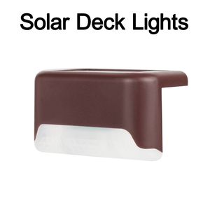 LED Solar Garden Lights Outdoor Deck Lamp Vattentäta staket Lampor Slå järnstängsel Front Gard IP65 Kall vit / varm vit usalight